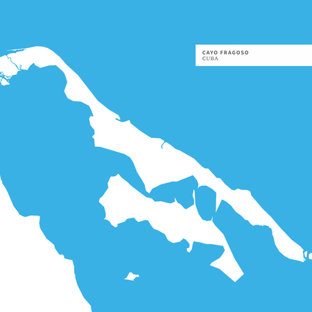Map of Cayo Fragoso Island,Â Cuba, contains geography outlines for land mass, water, major roads and minor roads.のイラスト素材