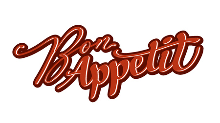 Bon Appetit lettering. Nice calligraphic artwork for greeting cards, poster pints or wall art. Hand-drawn outlined vector sketch.のイラスト素材