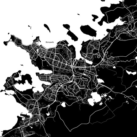 Area map of ReykjavÃ­k, Iceland. Dark background version for infographic and marketing projects.のイラスト素材