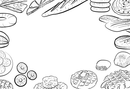 Hand drawn bread icons with copy space. Vector food illustration.のイラスト素材