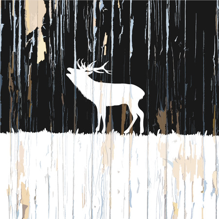 logo deer roaring sketch on wood. Vintage vector illustration.のイラスト素材