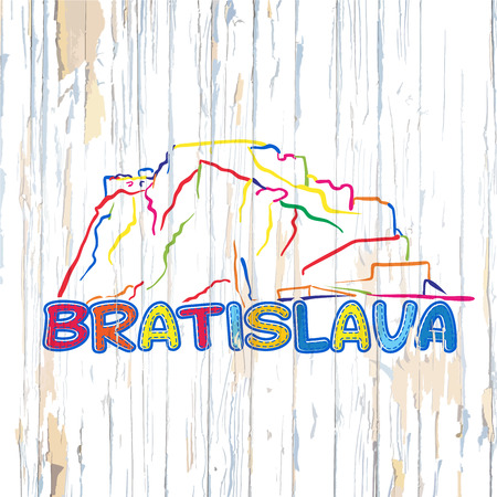 Colorful Bratislava drawing on wooden background. Hand drawn vector illustration.のイラスト素材