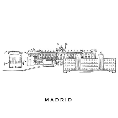 Madrid Spain famous architecture. Outlined vector sketch separated on white background. Architecture drawings of all European capitals.のイラスト素材