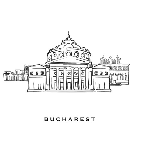 Bucharest Romania famous architecture. Outlined vector sketch separated on white background. Architecture drawings of all European capitals.のイラスト素材