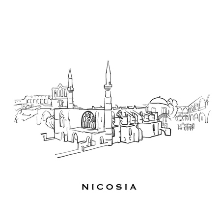 Nicosia Cyprus famous architecture. Outlined vector sketch separated on white background. Architecture drawings of all European capitals.のイラスト素材