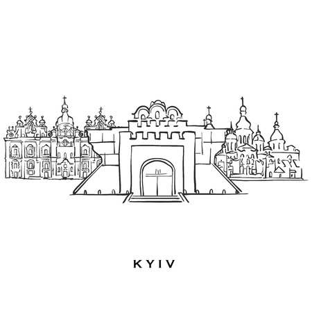Kyiv Ukraine famous architecture. Outlined vector sketch separated on white background. Architecture drawings of all European capitals.のイラスト素材