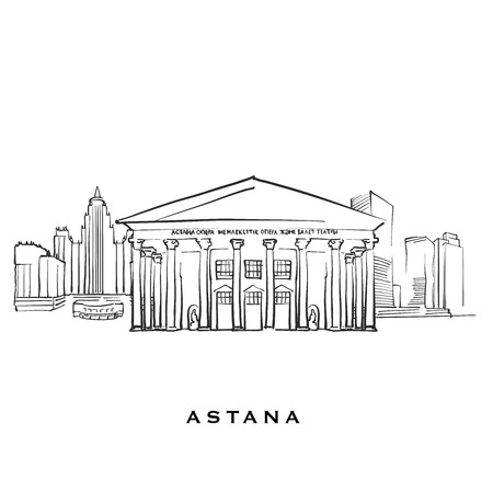Astana Kazakhstan famous architecture. Outlined vector sketch separated on white background. Architecture drawings of all European capitals.のイラスト素材