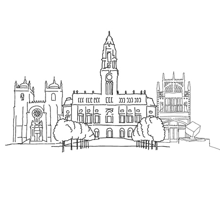 Porto Portugal outline sketch. Hand-drawn vector illustration. Famous travel destinations series.のイラスト素材
