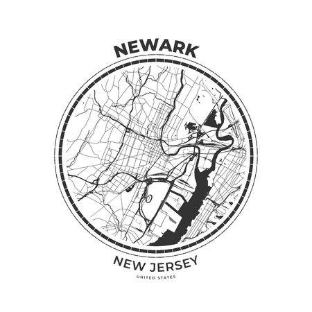 T-shirt map badge of Newark, New Jersey. Tee shirt print typography label badge emblem. Vector illustrationのイラスト素材