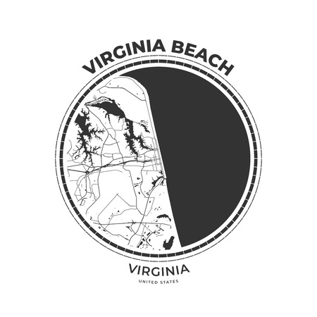 T-shirt map badge of Virginia Beach, Virginia. Tee shirt print typography label badge emblem. Vector illustrationのイラスト素材