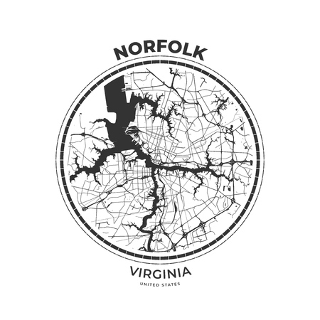 T-shirt map badge of Norfolk, Virginia. Tee shirt print typography label badge emblem. Vector illustrationのイラスト素材