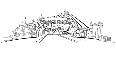 Batam Indonesia Panorama Banner. Hand-drawn vector illustration. Famous travel destinations series.のイラスト素材