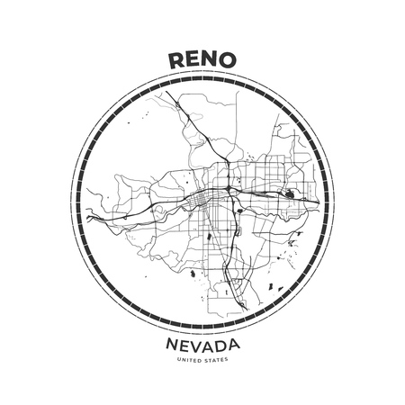 T-shirt map badge of Reno, Nevada. Tee shirt print typography label badge emblem. Vector illustrationのイラスト素材