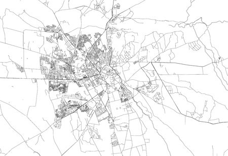 Area map of Marrakech, Morocco. This artmap of Marrakech contains geography lines for land mass, water, major and minor roads.のイラスト素材