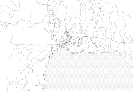 Area map of Antalya, Turkey. This artmap of Antalya contains geography lines for land mass, water, major and minor roads.のイラスト素材