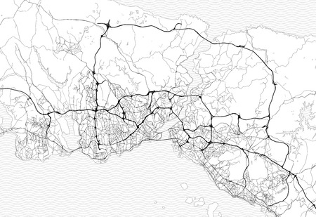 Area map of Istanbul, Turkey. This artmap of Istanbul contains geography lines for land mass, water, major and minor roads.のイラスト素材
