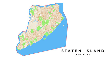 Vector map of Staten Island, New York, USA. Various colors for streets, parks, water and border.のイラスト素材