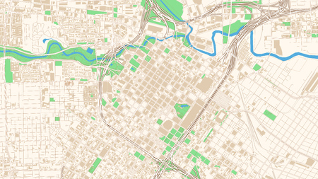 Street map of Houston, Texas. This classic colored map of Houston contains several shapes for highways, bigger and smaller streets, water and parks as well as buildings.のイラスト素材