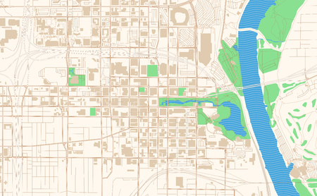 Omaha Nebraska printable map excerpt. This vector streetmap of downtown Omaha is made for infographic and print projects.のイラスト素材