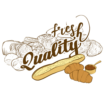 Bakery logo fresh quality, hand-drawn vector illustrationのイラスト素材