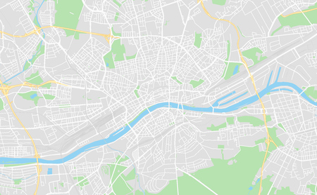 Frankfurt, Germany printable street map in classic style colors with all relevant motorways, roads and railways. Use this map for any kind of digital info graphics and print publication.のイラスト素材