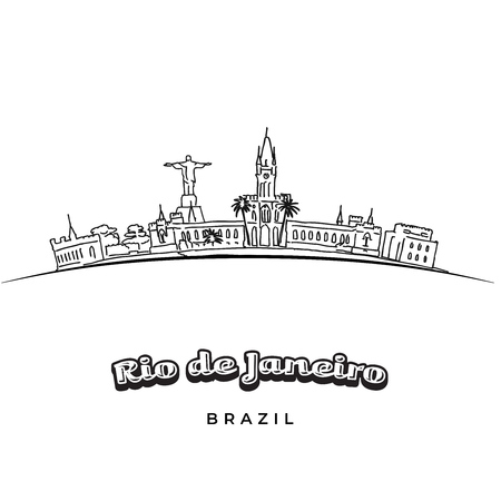 Rio de Janeiro panorama drawing. Hand-drawn high quality vector outline drawing.のイラスト素材