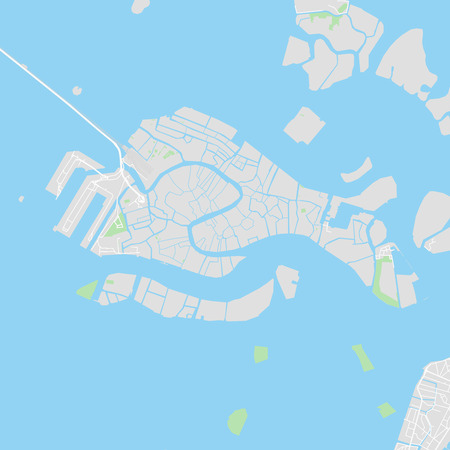 Downtown vector map of Venice, Italy. This printable map of Venice contains lines and classic...