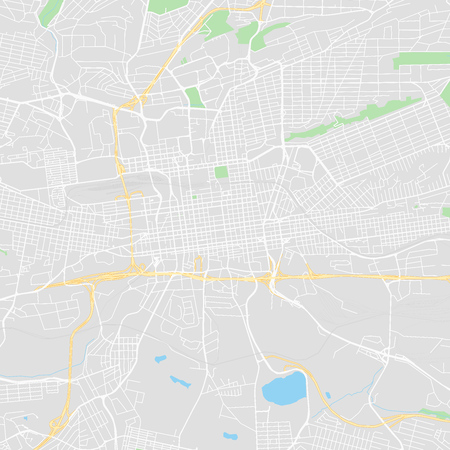 Downtown vector map of Johannesburg, South Africa. This printable map of Johannesburg contains lines and classic colored shapes for land mass, parks, water, major and minor roads as such as major rail tracks.