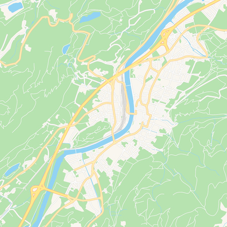 Printable map of Kufstein, Austria with main and secondary roads and larger railways. This map is carefully designed for routing and placing individual data.のイラスト素材