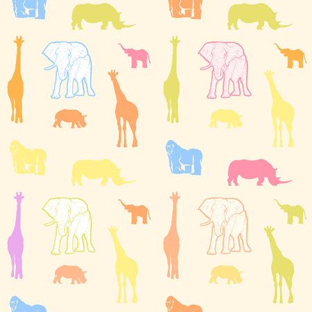 Colorful drawn animals for kids wall art. Well crafted hand-drawn silhouettes print template for textile design.のイラスト素材
