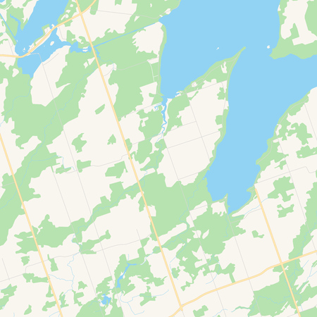 Empty vector map of Kawartha Lakes, Ontario, Canada, printable road map created in classic web colors for infographic backgrounds.のイラスト素材