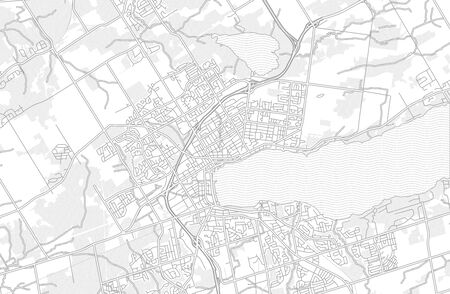 Barrie, Ontario, Canada, bright outlined vector map with bigger and minor roads and steets created...