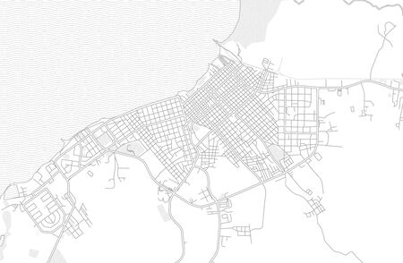 Manzanillo, Granma, Cuba, bright outlined vector map with bigger and minor roads and steets created for infographic backgrounds.のイラスト素材