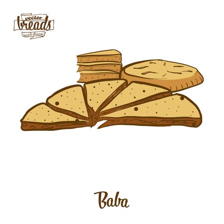 Baba bread. Vector illustration of Various thick, round breads food, usually known in China, Yunnan, naxi, people. Colored Bread sketches.のイラスト素材