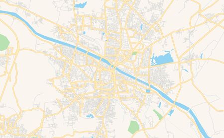 Printable street map of Madurai, State Tamil Nadu, India. Map template for business use.