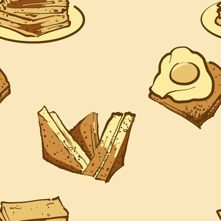 Seamless pattern of sketched Kaya toast bread. Useable for wallpaper or any sized decoration. Handdrawn Vector Illustrationのイラスト素材