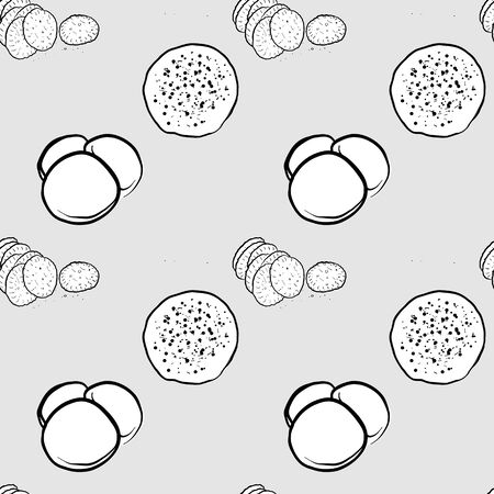 Hardebrood seamless pattern greyscale drawing. Useable for wallpaper or any sized decoration. Handdrawn Vector Illustrationのイラスト素材
