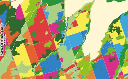 Colorful vector map of Kawartha Lakes, Ontario, Canada. Art Map template for selfprinting wall art in landscape format.のイラスト素材