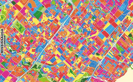 Colorful vector map of Mississauga, Ontario, Canada. Art Map template for selfprinting wall art in landscape format.のイラスト素材