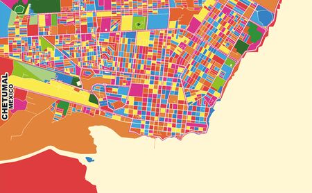 Colorful vector map of Chetumal, Quintana Roo, Mexico. Art Map template for selfprinting wall art in landscape format.のイラスト素材