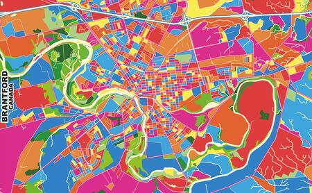 Colorful vector map of Brantford, Ontario, Canada. Art Map template for selfprinting wall art in landscape format.のイラスト素材