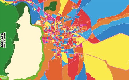 Colorful vector map of Masaya, Masaya, Nicaragua. Art Map template for selfprinting wall art in landscape format.のイラスト素材