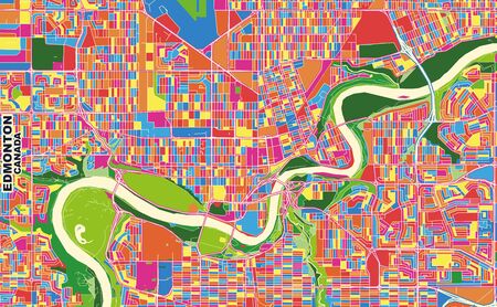 Colorful vector map of Edmonton, Alberta, Canada. Art Map template for selfprinting wall art in landscape format.のイラスト素材