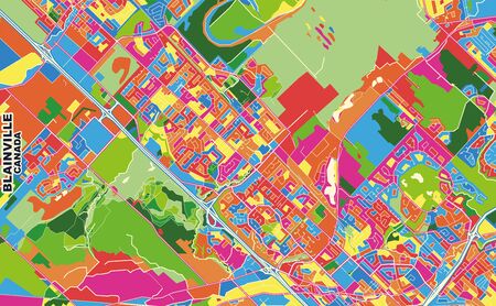 Colorful vector map of Blainville, Quebec, Canada. Art Map template for selfprinting wall art in landscape format.のイラスト素材