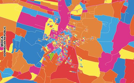 Colorful vector map of Moca, Espaillat Province, Dominican Republic. Art Map template for selfprinting wall art in landscape format.のイラスト素材