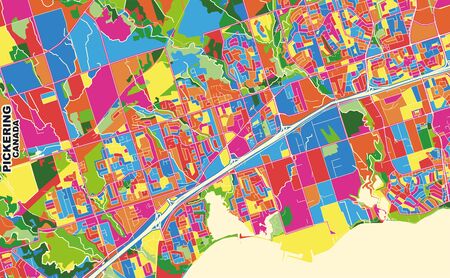 Colorful vector map of Pickering, Ontario, Canada. Art Map template for selfprinting wall art in landscape format.のイラスト素材