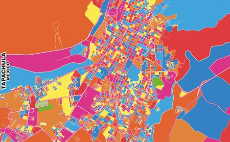 Colorful vector map of Tapachula, Chiapas, Mexico. Art Map template for selfprinting wall art in landscape format.のイラスト素材