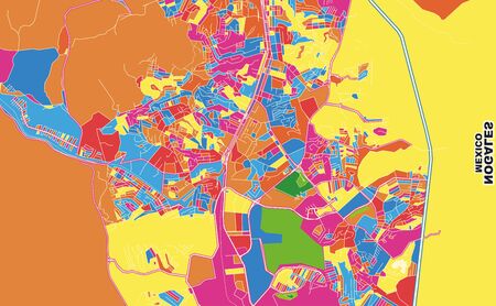 Colorful vector map of Nogales, Sonora, Mexico. Art Map template for selfprinting wall art in landscape format.のイラスト素材