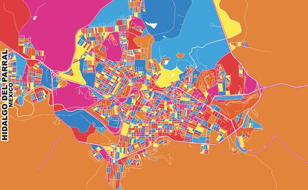 Colorful vector map of Hidalgo del Parral, Chihuahua, Mexico. Art Map template for selfprinting wall art in landscape format.のイラスト素材