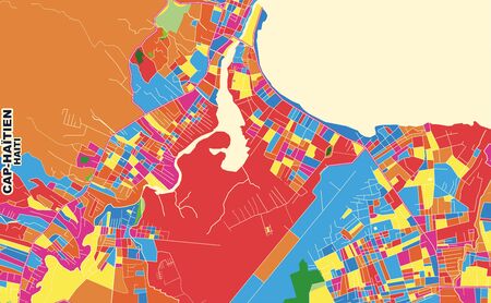 Colorful vector map of Cap-HaÃ¯tien, Nord, Haiti. Art Map template for selfprinting wall art in landscape format.のイラスト素材